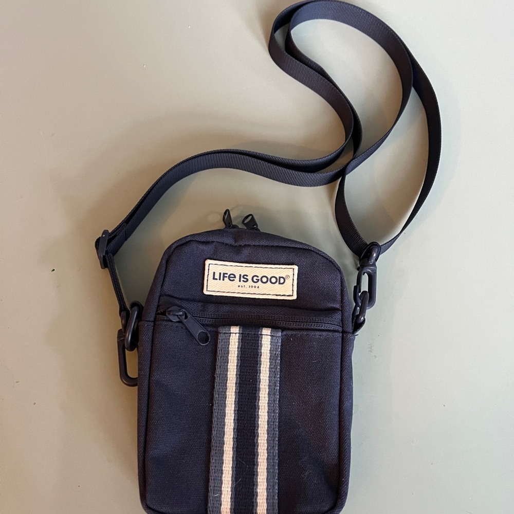 Life Is Good Navy crossbody Bag with Stripe